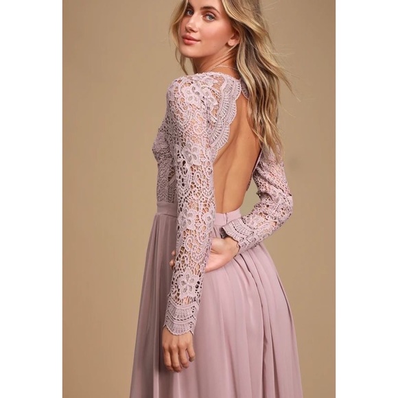 SOLD RARE Lulus Awaken My Love Dusty Lavender Long Sleeve Lace Maxi Dress - Picture 10 of 16